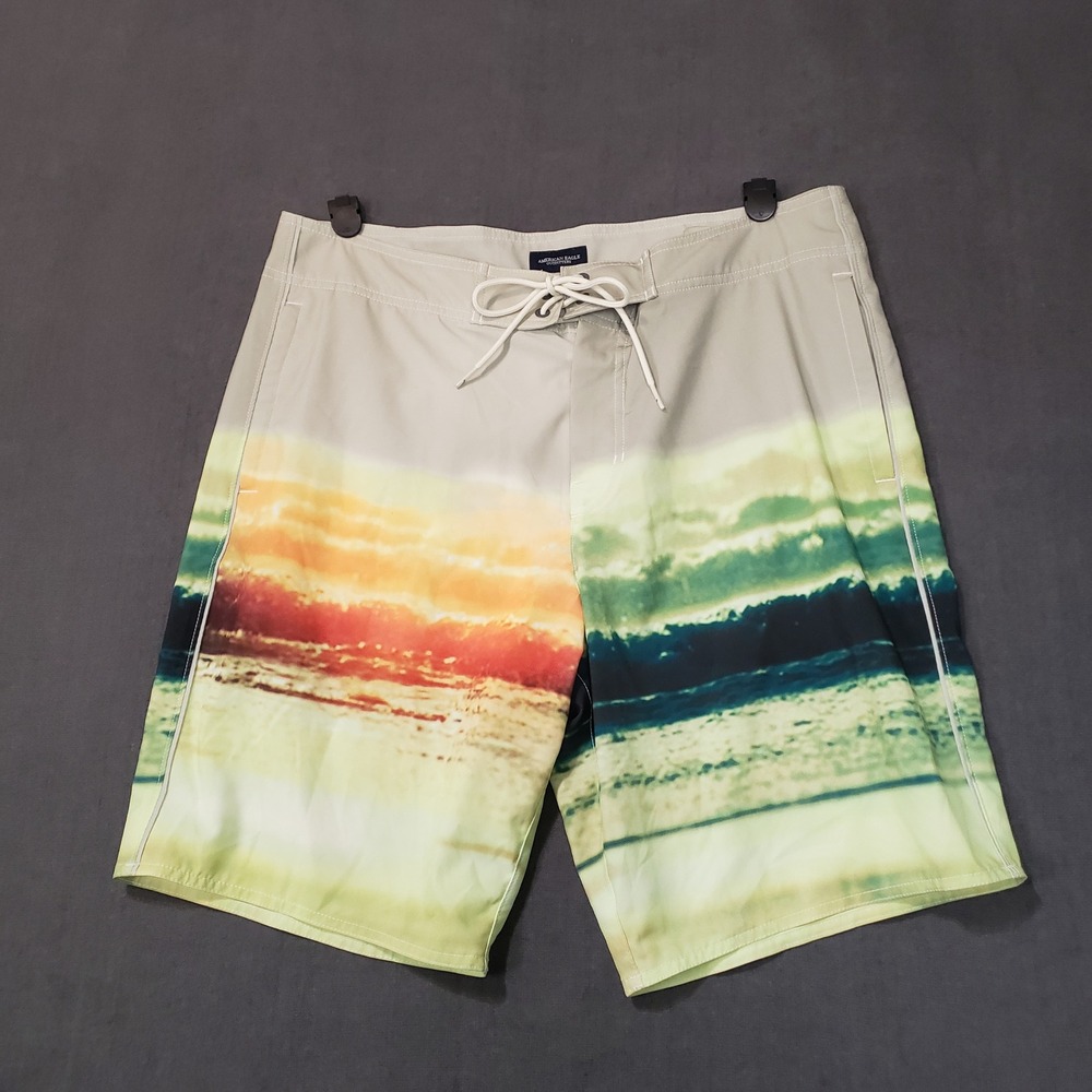 American Eagle Board‎ Shorts Mens Large Multicolor Sunset Wave Print Swim Trunks